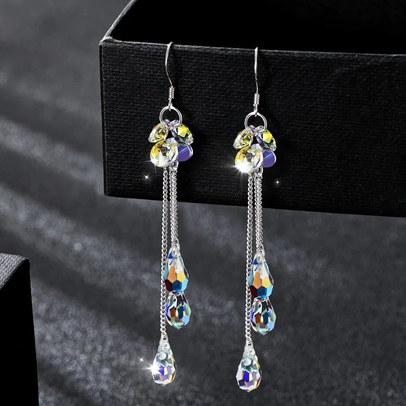 Crystal Drop Tassel Earrings