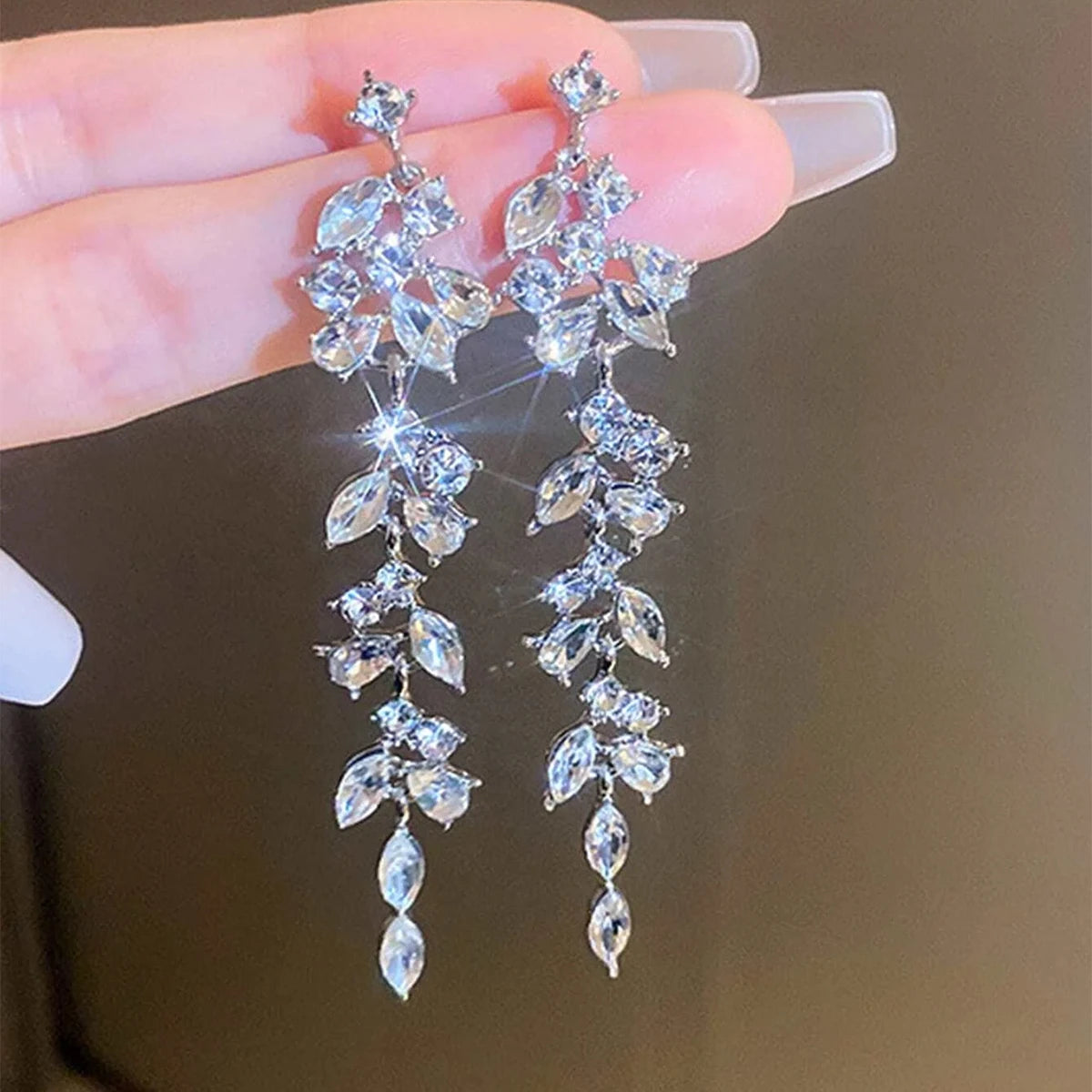 Crystal Drop Tassel Earrings