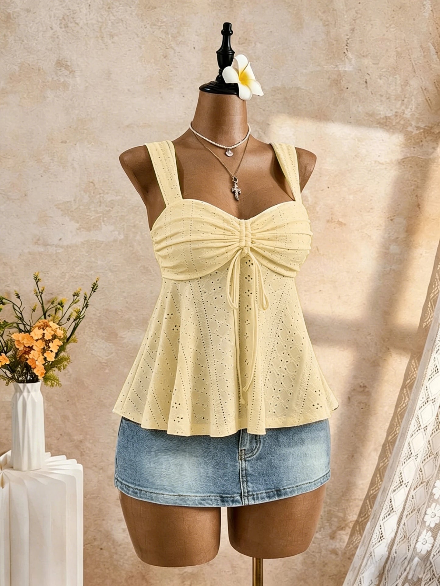 Eyelet Lace Peplum Cami