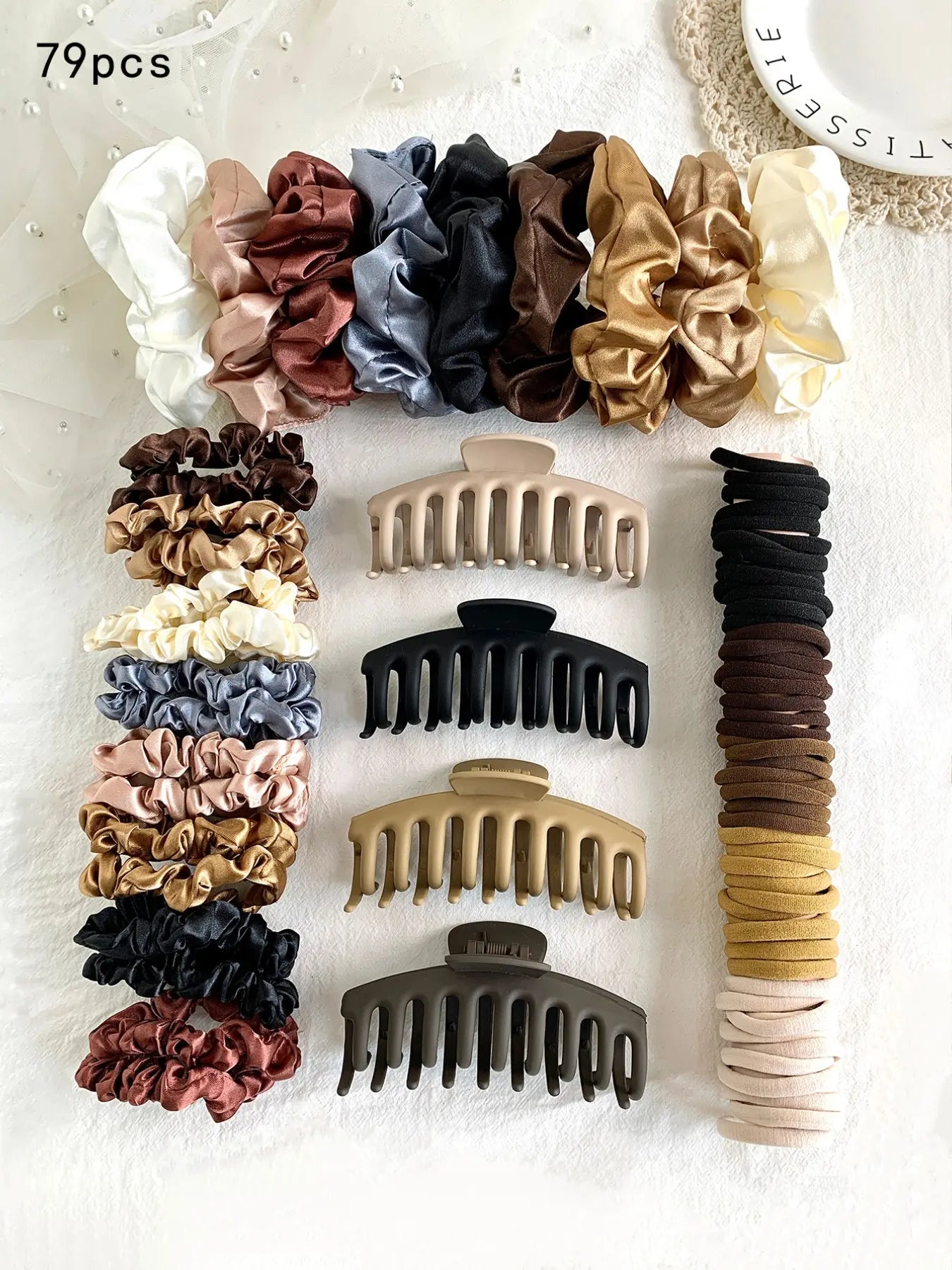 Solid Color Hair Accessories Sets, Simple High Elasticity Durable Strong Pull Hair Ties & Hair Claws, Casual Versatile Hair Accessories for Women & Girls, Hair Elastics, Scrunchies, Ponytails